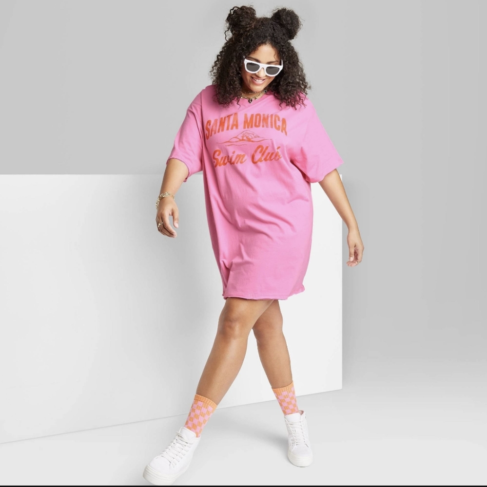 Ascot & Hart Pink Oversized Graphic Short Sleeve Tee Sleep Shirt Coverup Large